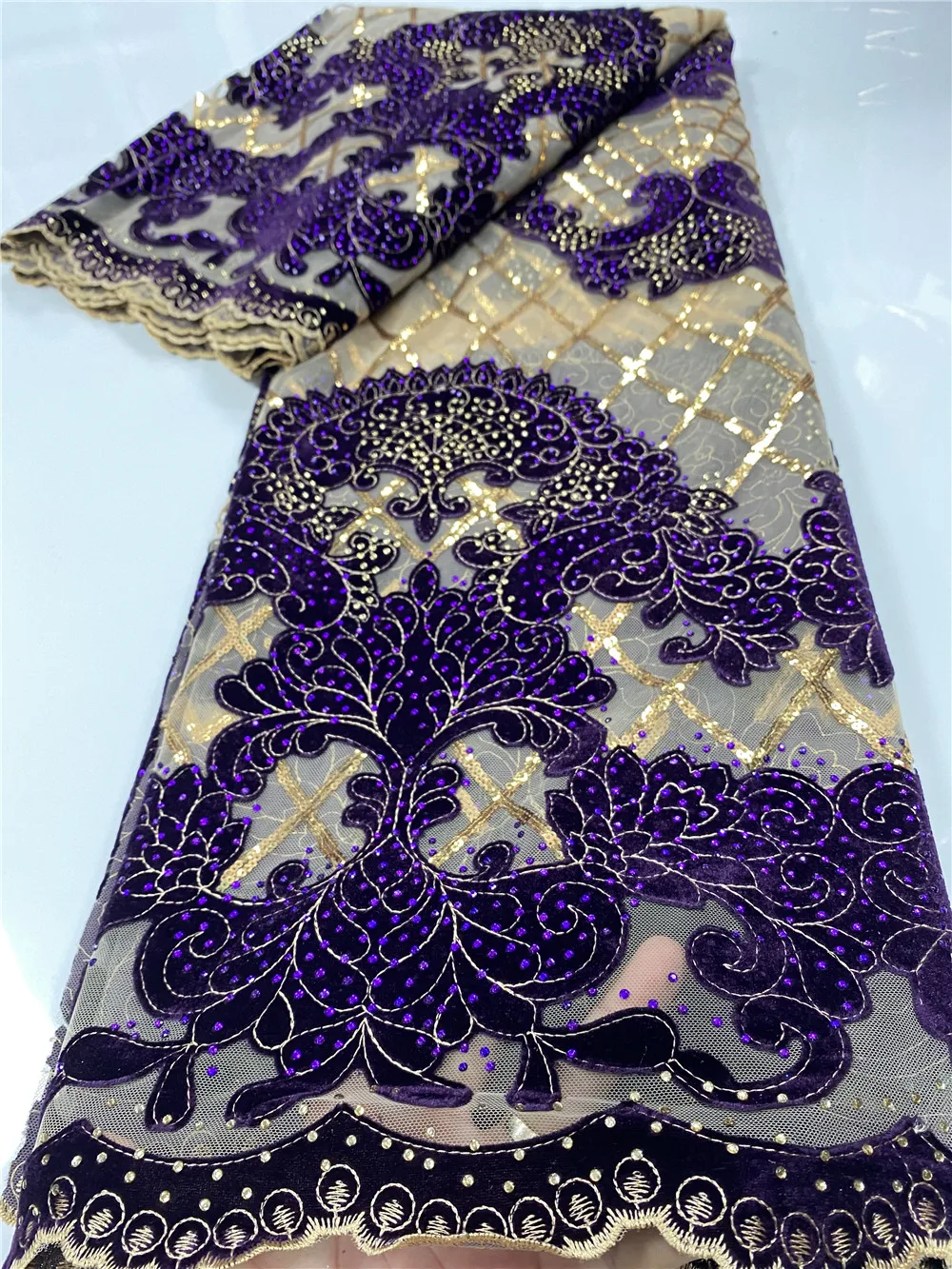

African Velvet Lace Fabric 2020 High Quality Lace Material Nigerian French Lace Fabrics With Stones For Wedding Sewing YA3498B-5