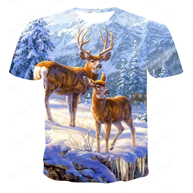 

Fashion 3D Printed t-Shirt Men's Women's Children's Same Summer T-Shirt Animal Cute Elk Oversized Street Party Essential New