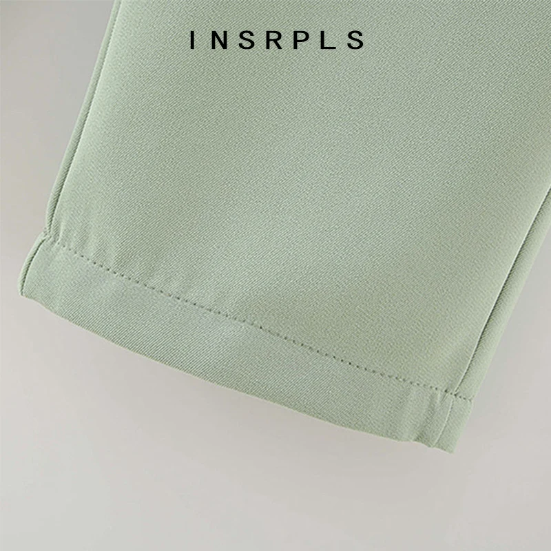 

INSRPLS Women Fashion Side Pockets Office Wear Straight Pants Vintage High Waist Zipper Fly Female Ankle Trousers Mujer