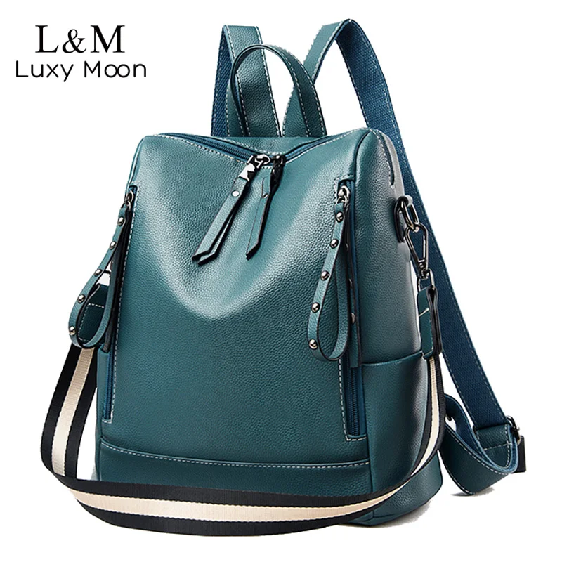 

2021 Fashion Women Leather Backpack Rivets Soft PU Shoulder Bag Female Girls Large School Backpacks Travel Bag mochila XA857H