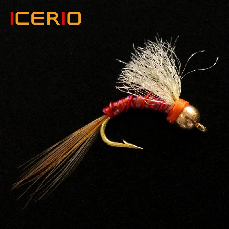 

ICERIO 6PCS #12 Brass Bead Head Midge Nymph Flies Trout Fly Fishing Lures