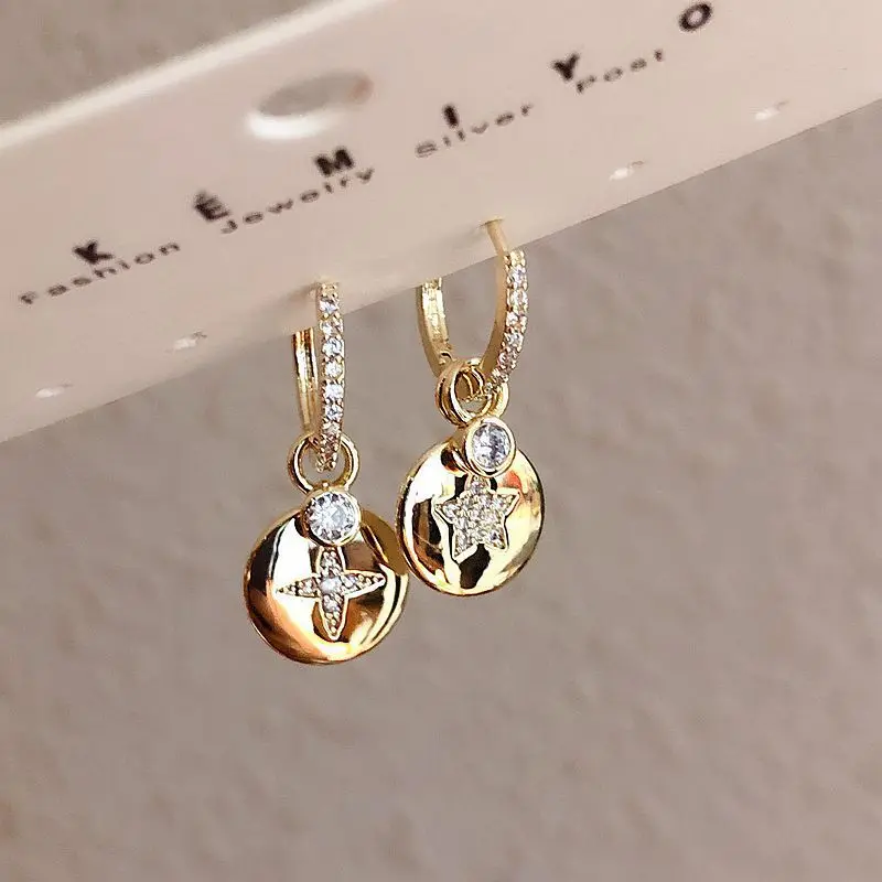 Новые серьги с двойной звездой модные брендовые Качественные фианитами для