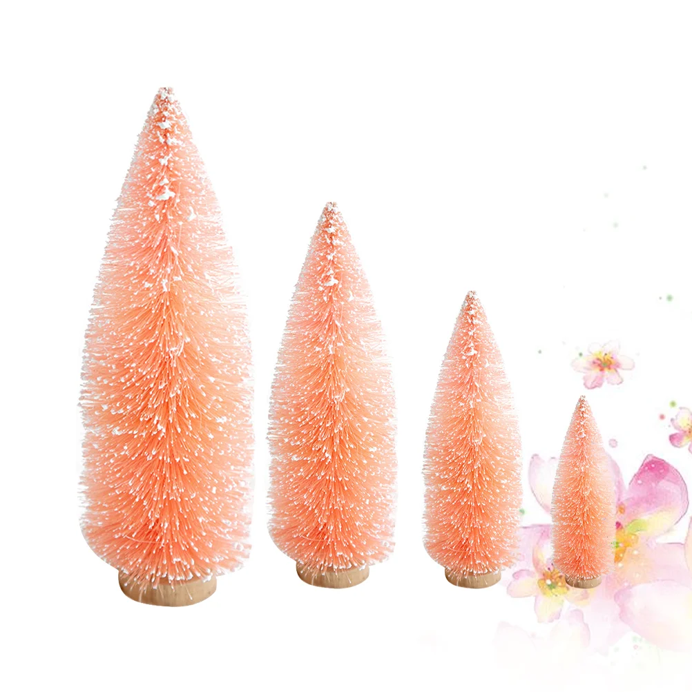 

4PCS Xmas Tree Pendants Desktop Christmas Decorative Flocking Adornment Craft Supplies )
