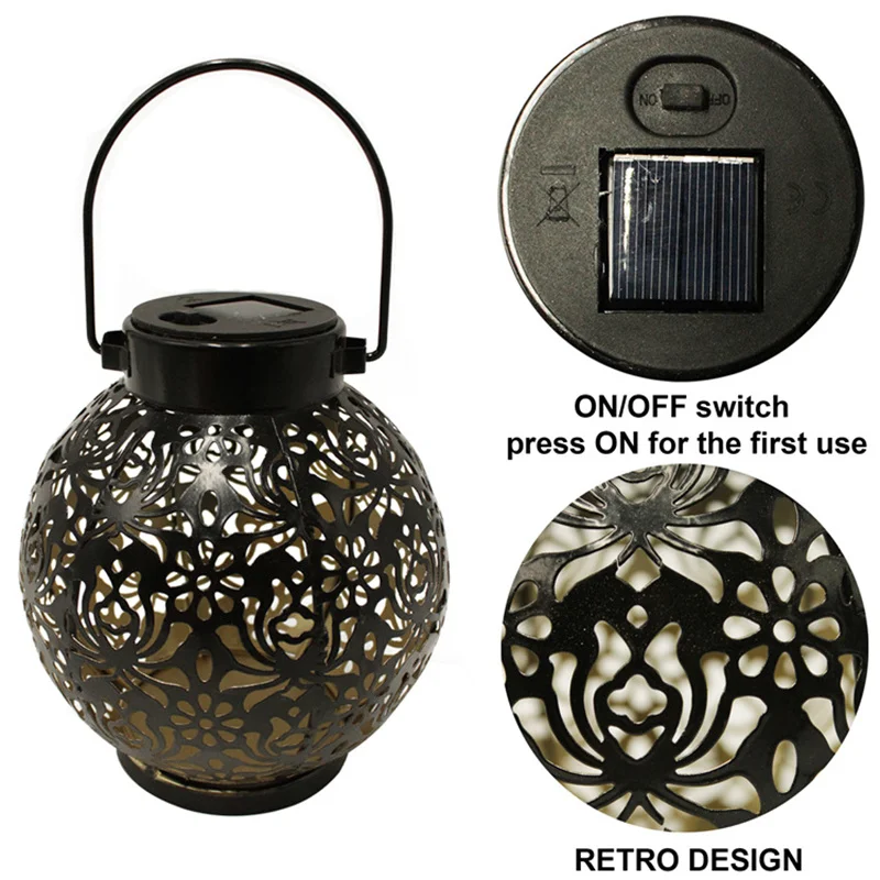 

Retro Garden Solar Lamp Metal Hollow Projection Hanging Lantern Outdoor Lighting