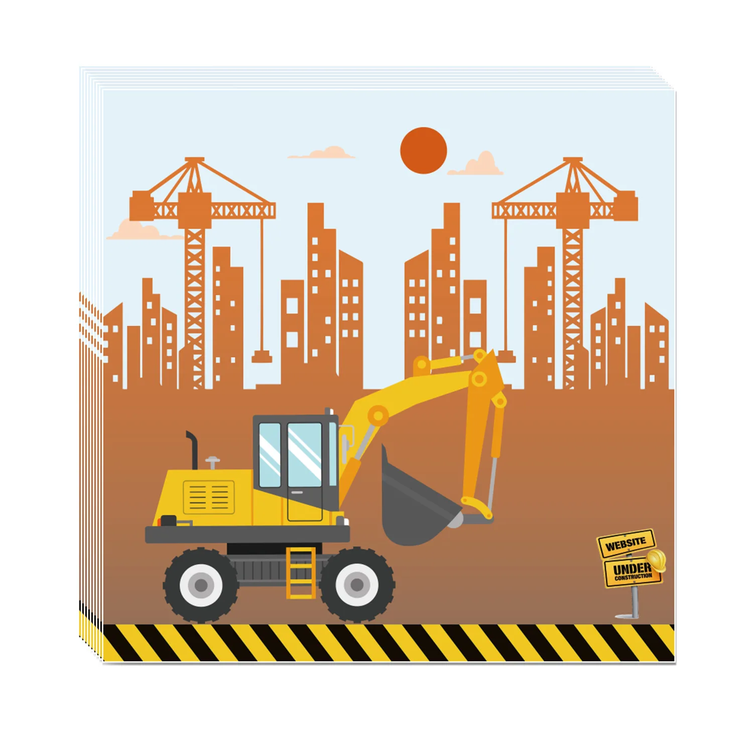 Строительная тема одноразовая посуда искусственные салфетки экскаваторы