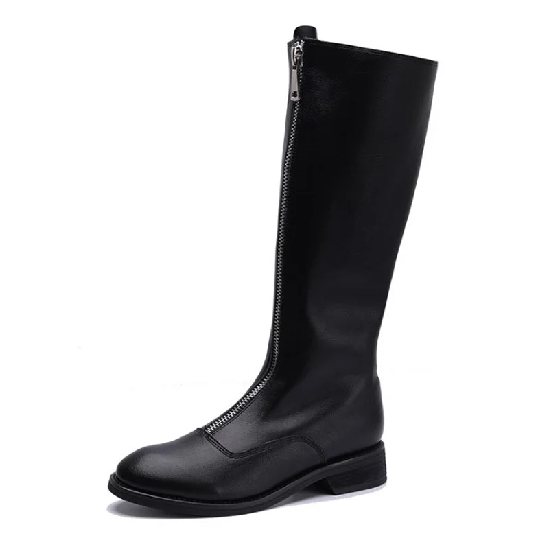 Botas Mujer/кожаные ботинки на молнии женские ботинки на низком каблуке Женская обувь на платформе женские ботинки до середины икры г. Zapatos De Mujer