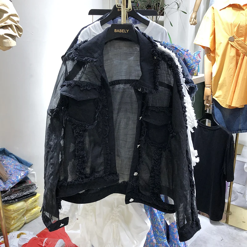 Куртка женская джинсовая с отложным воротником шифоновая свободная