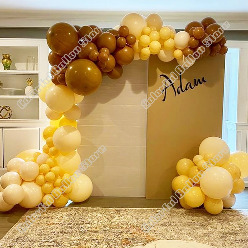 

123pcs Birthday Party Wedding Double Maca Yellow Latex Balloon Arch Coffee Balloon Garland Baby Shower Celebration Decoration