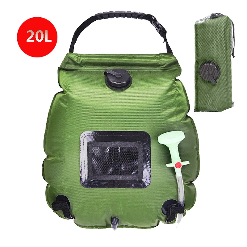 

Outdoor Camping Hiking Heating Solar Water Bag with 20L Portable Switchable Hose Shower Bath Head Climbing Hydration Equipment