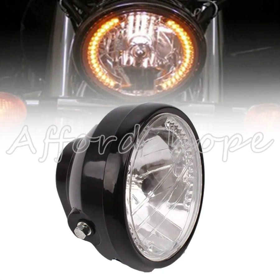 

Motorcycle Round Angel Eye H4 35W 7'' Halogen Halo Headlight Amber LED Turn Signal Lamp Fits For Harley Choppers Curisers Custom