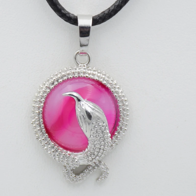 Круглый Кулон кварца из натурального камня и ожерелье с животным змеей розового