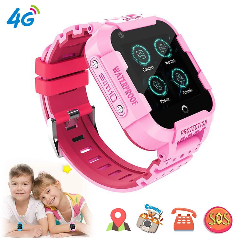 Inteligente com Câmera Cartão de Bate-papo Ip67 à Prova Meninas Crianças Relógio Suporte Sim Vídeo Sos Lbs Localização Dip67 Água Telefone 4g