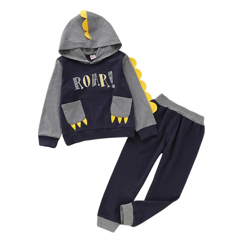

2021 Spring Autumn Boys Hoodie Set Long Sleeve Round Neck Cartoon Casual Sweater + Printed Trousers 2pcs Set for kids 1-6Y