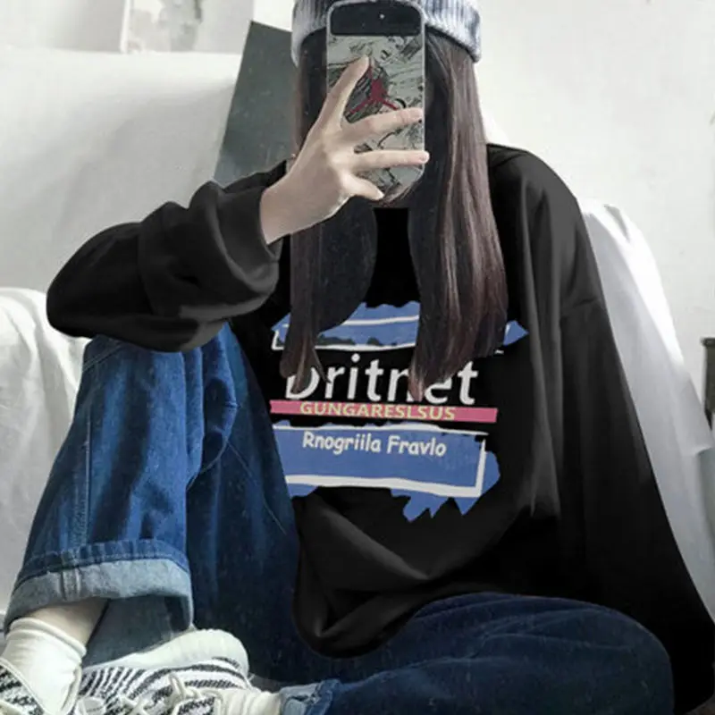 

Футболка Y2k Женская с длинным рукавом, винтажный Свободный Белый Топ в стиле Харадзюку, модная рубашка с мультяшным принтом, топ, весна-осень