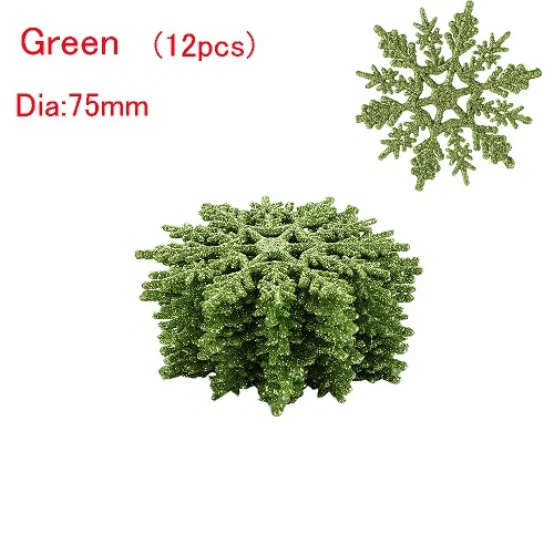 75MM green 12 шт. очаровательные 7,5/10 см Золотые снежинки для рождества, Белые Рождественские елочные украшения, вечерние рождественские украшения, домашний декор - Цвет: 75MM green