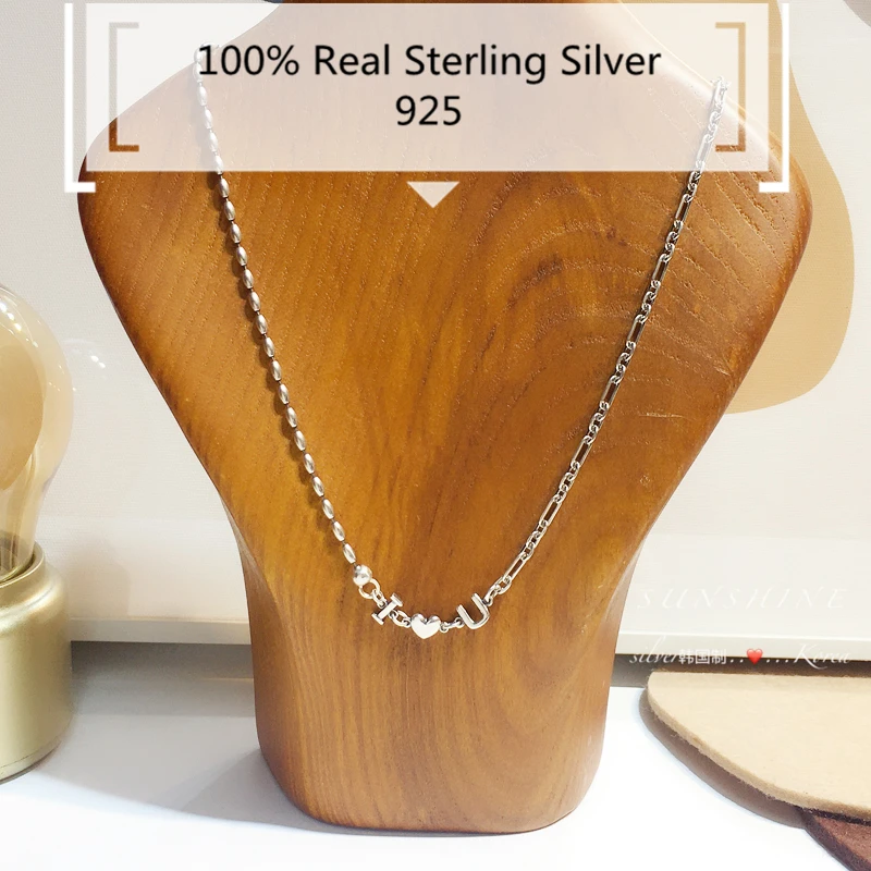 

Hot Sale 100% 925 Sterling Silver Choker Necklace I Love U Colier Silver 925 Letter Collares Mujer Fine Jewelry Christmas Gifts