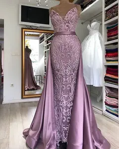 Vintage Robe De Soiree Sirene Spaghetti Strap Detachable Tail Mermaid Long Evening Gowns Lace Sleeveless Robe Longue Vintage Robe De Soiree Sirene Spaghetti Strap Detachable Tail Mermaid Long Evening Gowns Lace Sleeveless Robe Longue