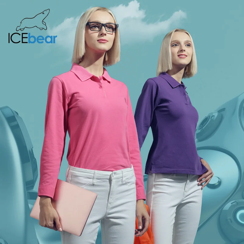 Женская футболка поло icebear летняя с длинным рукавом и отложным воротником модель