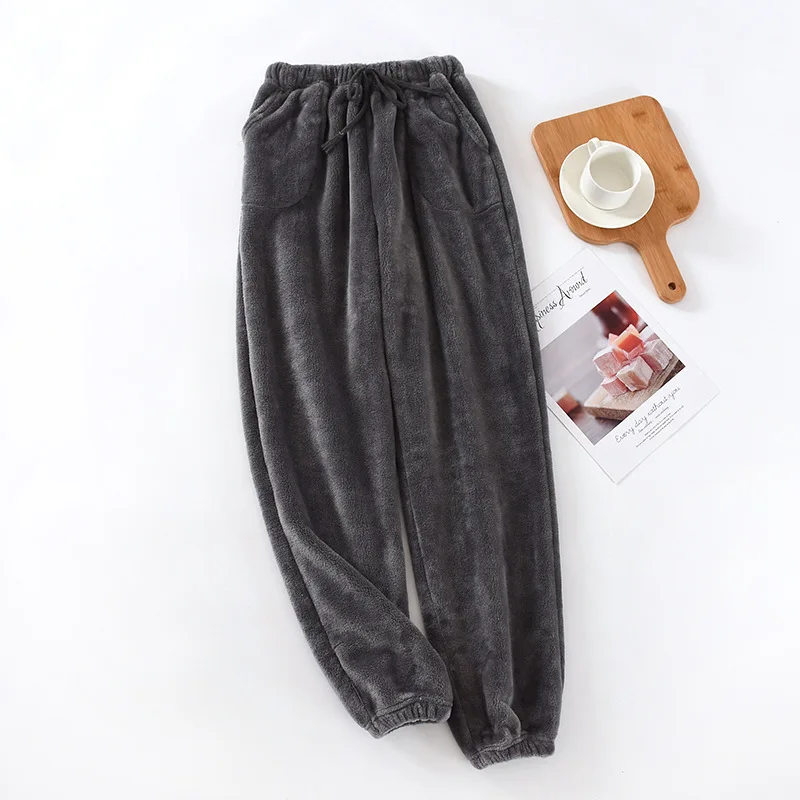 Japanese style new men's home pants thick flannel warm pants autumn and winter large size coral fleece trousers pajama pants