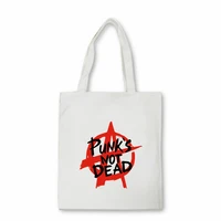 punk is not dead graphic printing canvas bag unisex fashion eco large capacity shopper bag foldable teenager shoulder bag bolsas