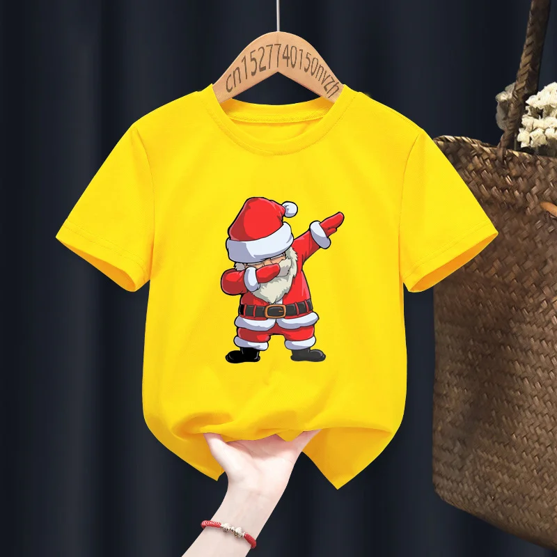 Dabbing Santa Merry Christmas Red Kid T-shirts Children Baby Black Harajuku Kawaii Clothes Boy Girl Tops Gift Present ,Drop Ship