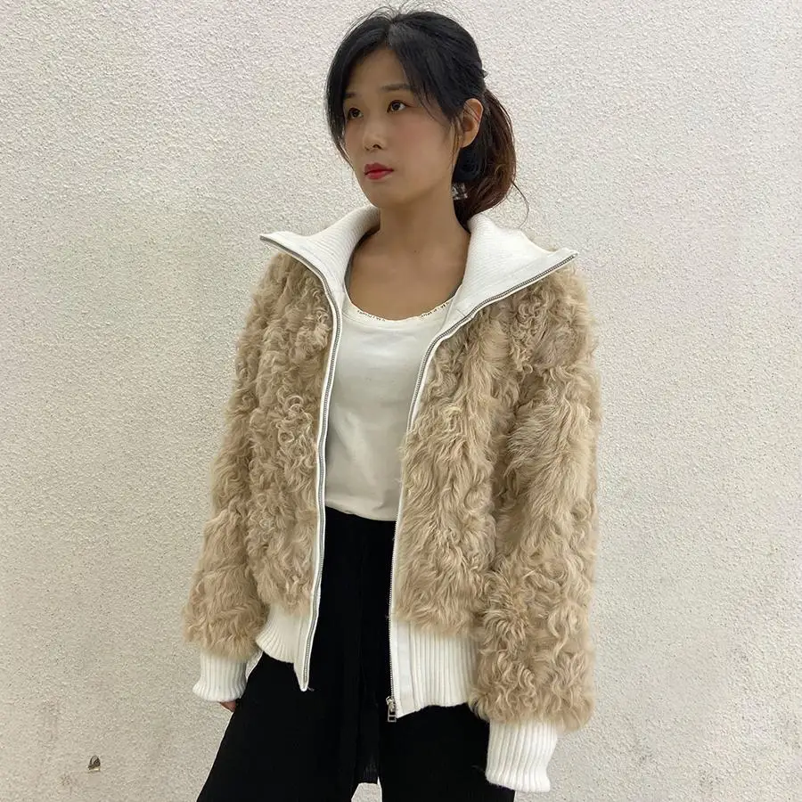 

Top Selling Fur Cardigan Knitted Sweater Winter Warm Lamb Fur Coat Fashion Casual Jacket Elastic Cuffs And Hem High Quality