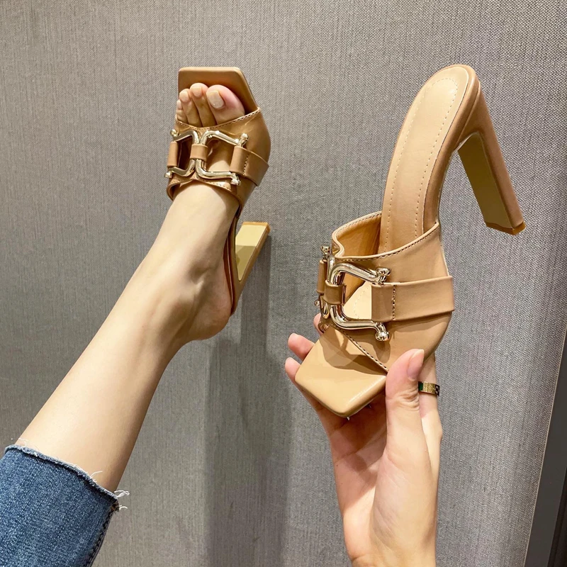 

Новинка Весна 2021, женская обувь, бархатные туфли на высоком толстом каблуке, женские тапочки с открытым носком, удобная повседневная обувь