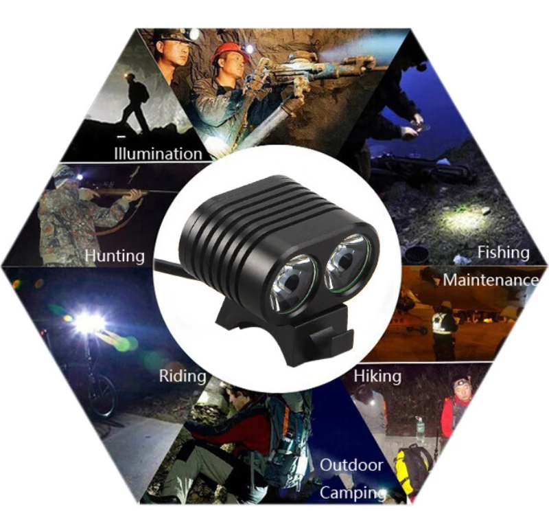 

2000 Lumen Bicycle Headlight Cycling Front Lamp Waterproof Light Accessories Headlamp Bike-room Lantern on Cycling 2x XM-L2 LED