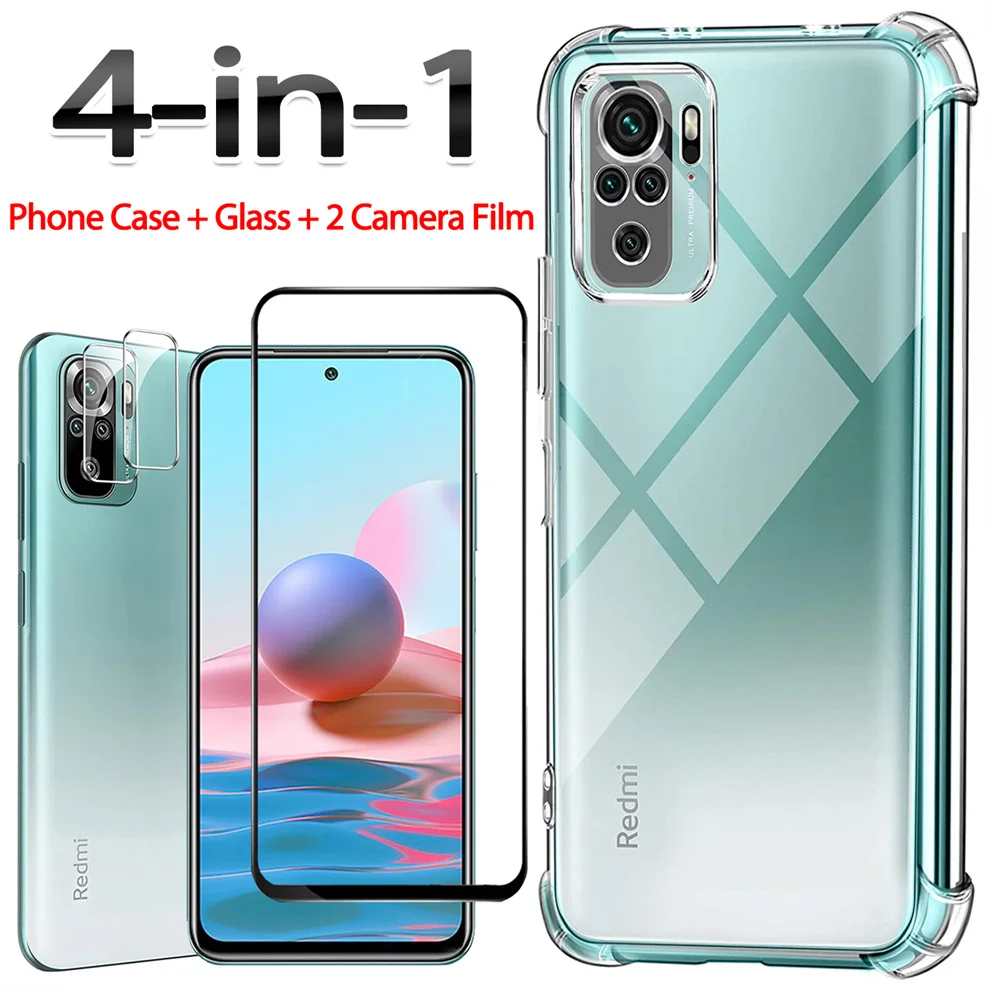 

3-in-1, glass+case for redmi note10s clear shockproof silicone cover mi 11t pro xiaomi note 10s phone cases redmi note 10 s case