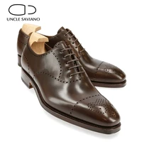 uncle saviano oxford brogue dress men business shoes solid formal original lace up genuine leather best men shoes designer