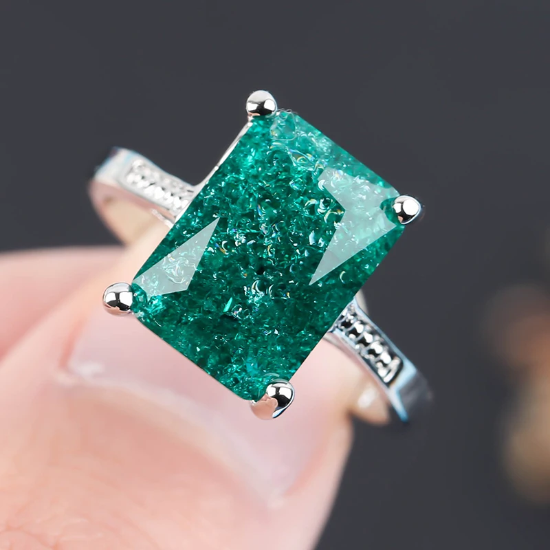 

Large Square Cut Green Blue Stone Rings For Women Fashion Simple Crystal Inlaid Jewelry Couples Wedding Wholesale N475