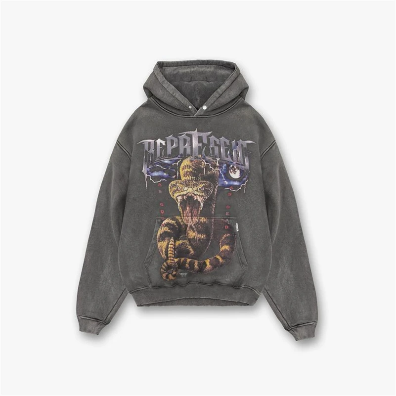 

REPRESENT Hoodie Men Women High Quality Python Printing Represent Sweatshirts Vintage Washed Pullovers 2021FW