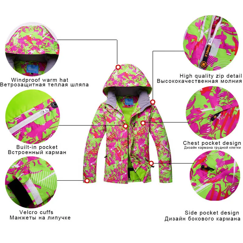 Женский лыжный костюм куртка + брюки ветрозащитная водонепроницаемая одежда для