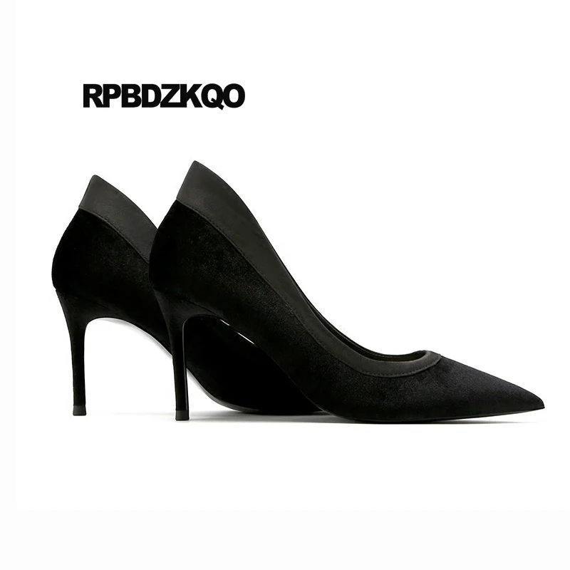 Size 33 Black 4 34 Shoes Velvet 8cm High Heels Green Pointed Toe Slip On Scarpin Casual Red Stiletto Pumps Ladies 2021 Medium | Обувь
