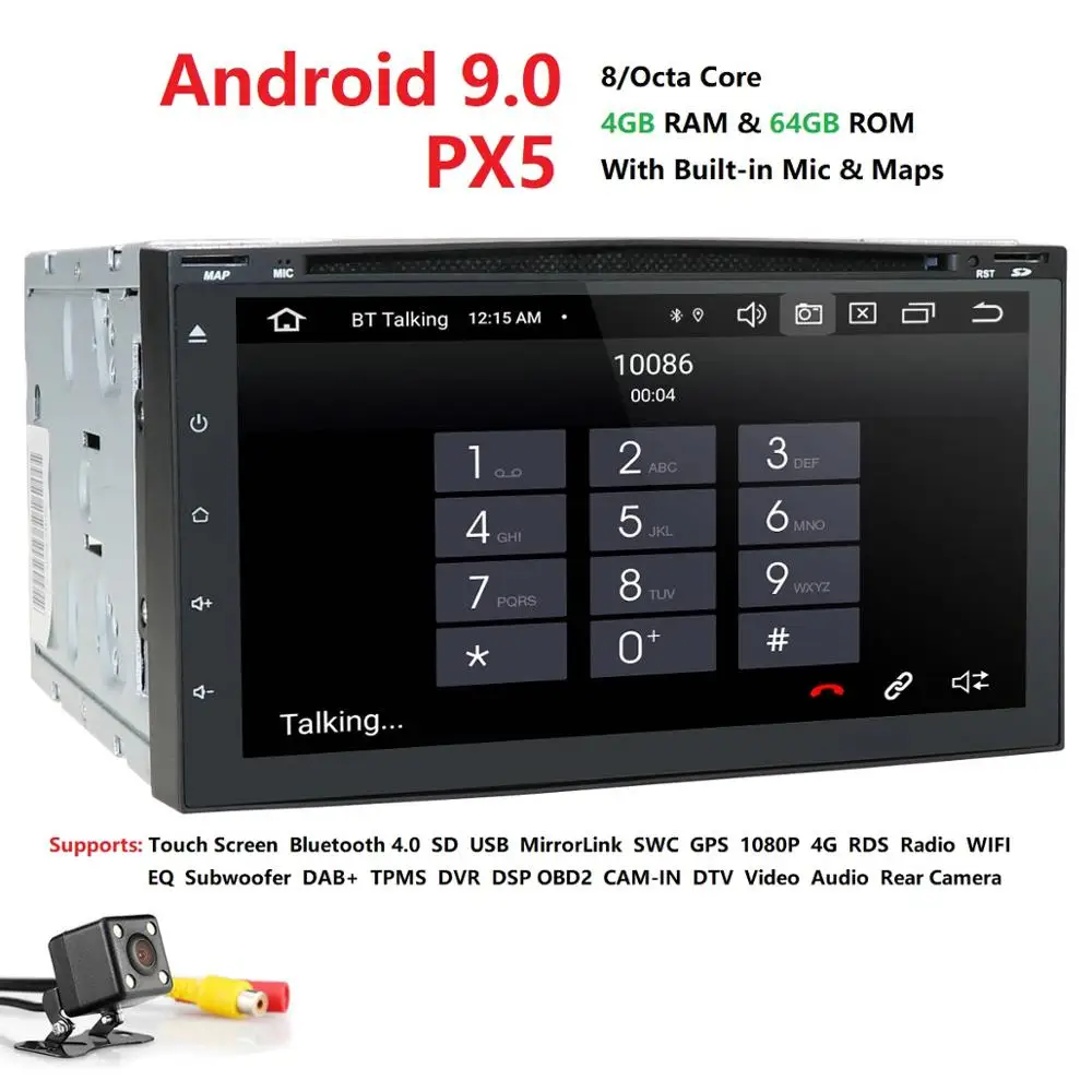 HD 800*480 экран OctaCore 4G RAM + 64G ROM 2DIN Универсальное автомобильное радио gps Android9.0 с wifi