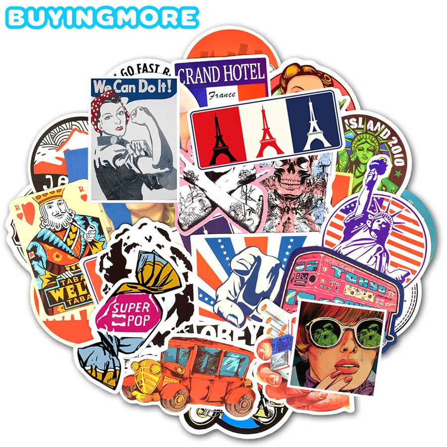 50 шт. классические наклейки в стиле ретро для ноутбука гитары чемодан скейтборда