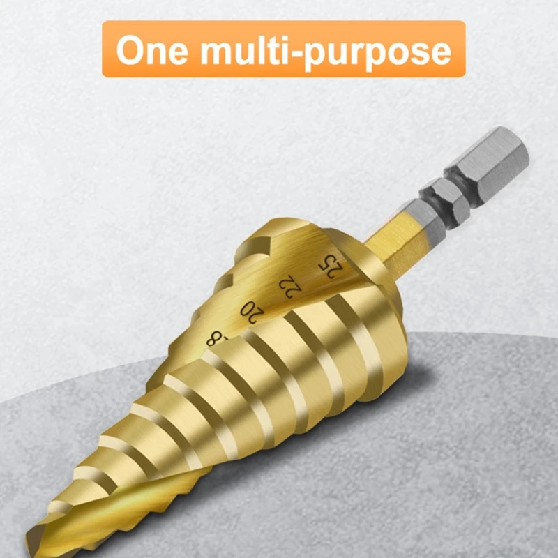 

6-25mm Pagoda-Shaped Step Cone Drill Bit Spiral Hex Shank HSS Titanium Coated