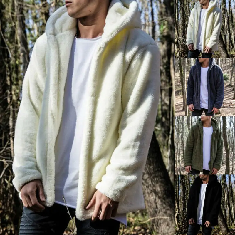 Новинка 2019 зимние теплые мужские толстовки с капюшоном пушистая флисовая