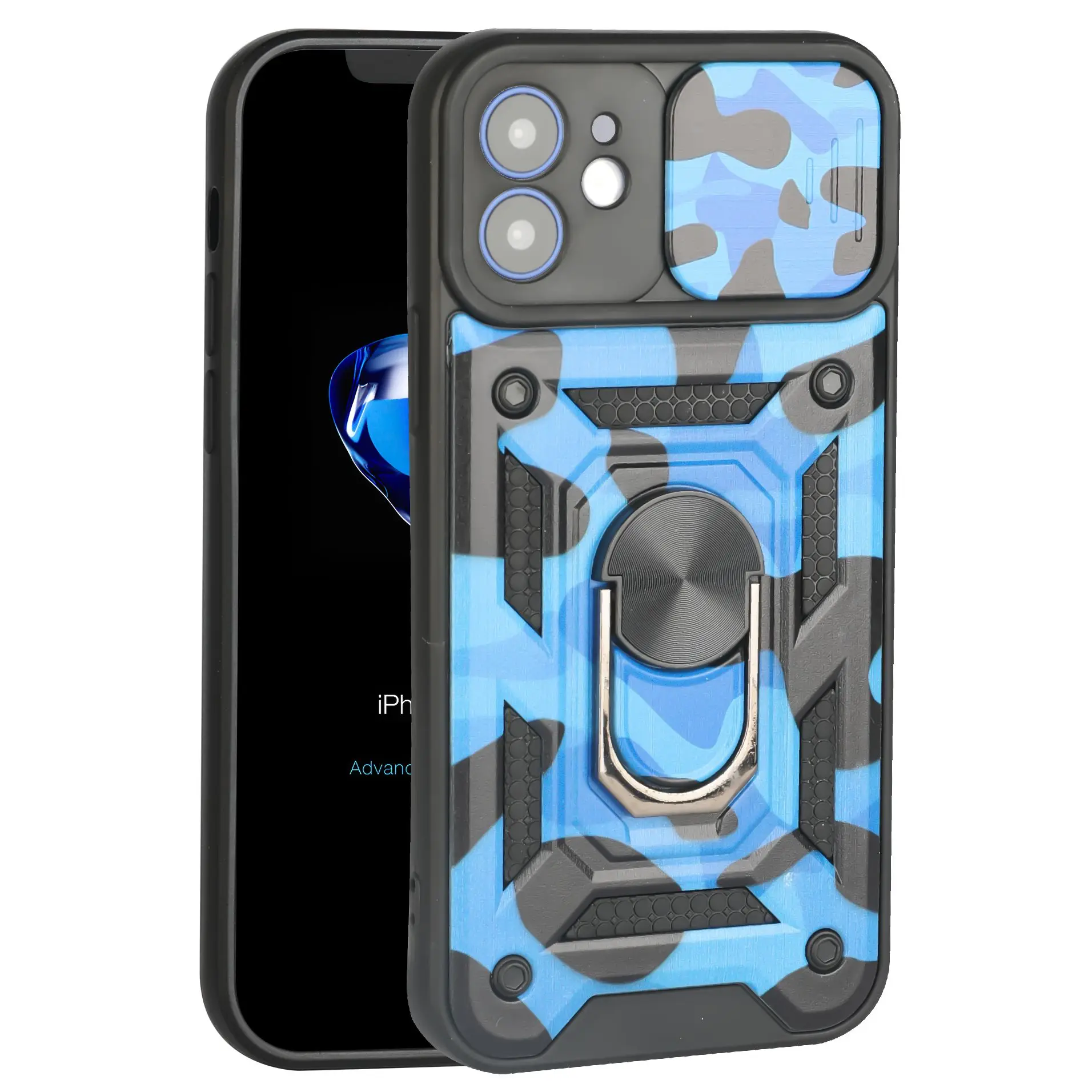 

Phone Case For iPhone 11 12 13 Mini Pro Max Luxury shockproof Heavy protection Armor Camouflage Push window Ring Bracket Cover