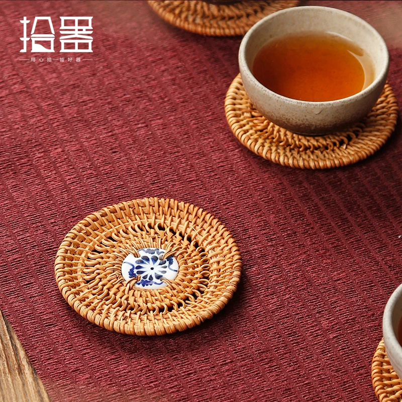 Новая подставка из ротанга тканые подставки под чайник Zisha кастрюлька, сохраняющая тепло коврик чайная церемония чайный набор кунг-фу чайный столик Бамбуковый стол чаша коврик
