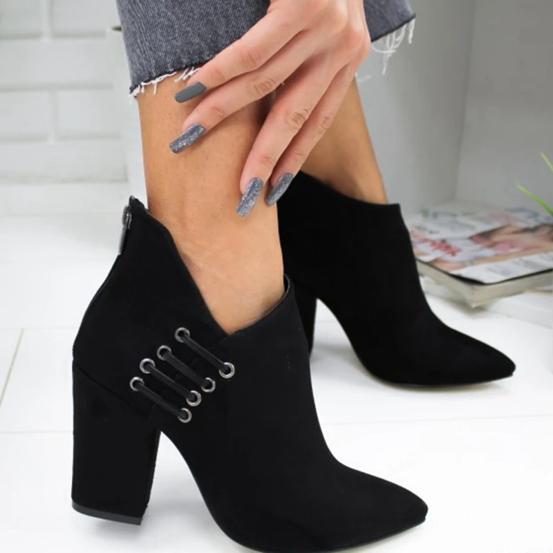 

Vogue Pop Women Shoes Ankle Sexy Boots Short Boots High-heel Fashion Pointed Europe Shoes Woman Plus Size 35-53