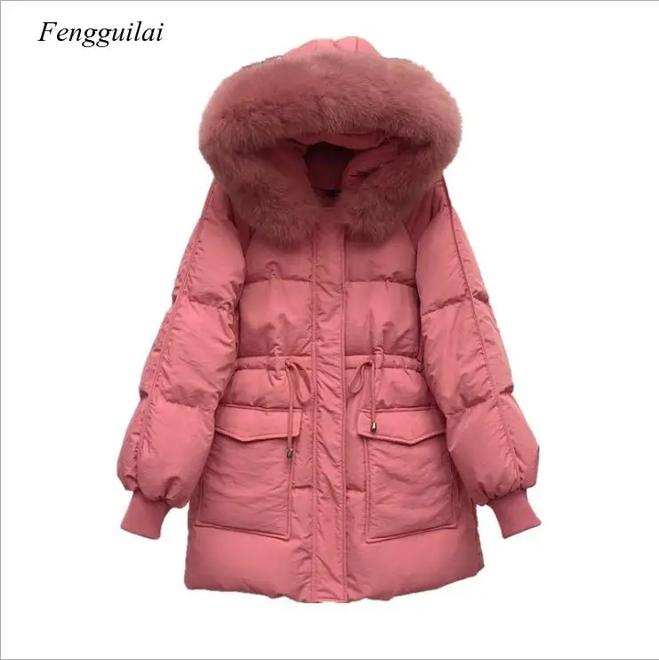 

Winter New Arrivals Faux Fur Hooded Long White Duck Down Coat Women Jacket
