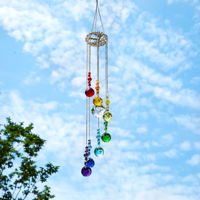 H&D Chakra Crystal Ball Prisms Suncatcher Tree of Life Window Hanging Ornament Rainbow Maker Pendant for Home, Garden Decoration
