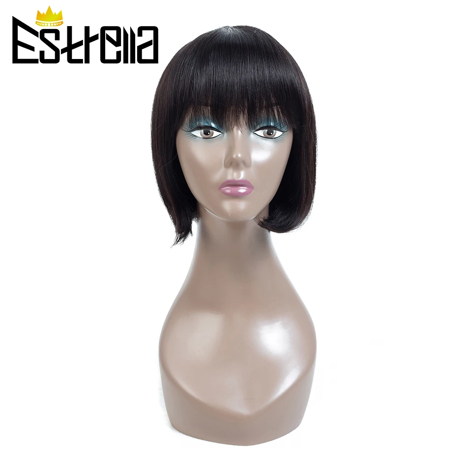 Короткие прямые черные парики из натуральных волос с челкой бразильские не Реми