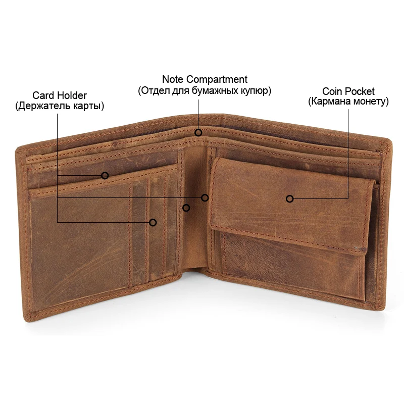Flanker 100% Genuine Leather Men Small Wallet Casual Short Slim Brand Bifold Purse with Coin Pocket Card Holder PORTFOLIO | Багаж и сумки