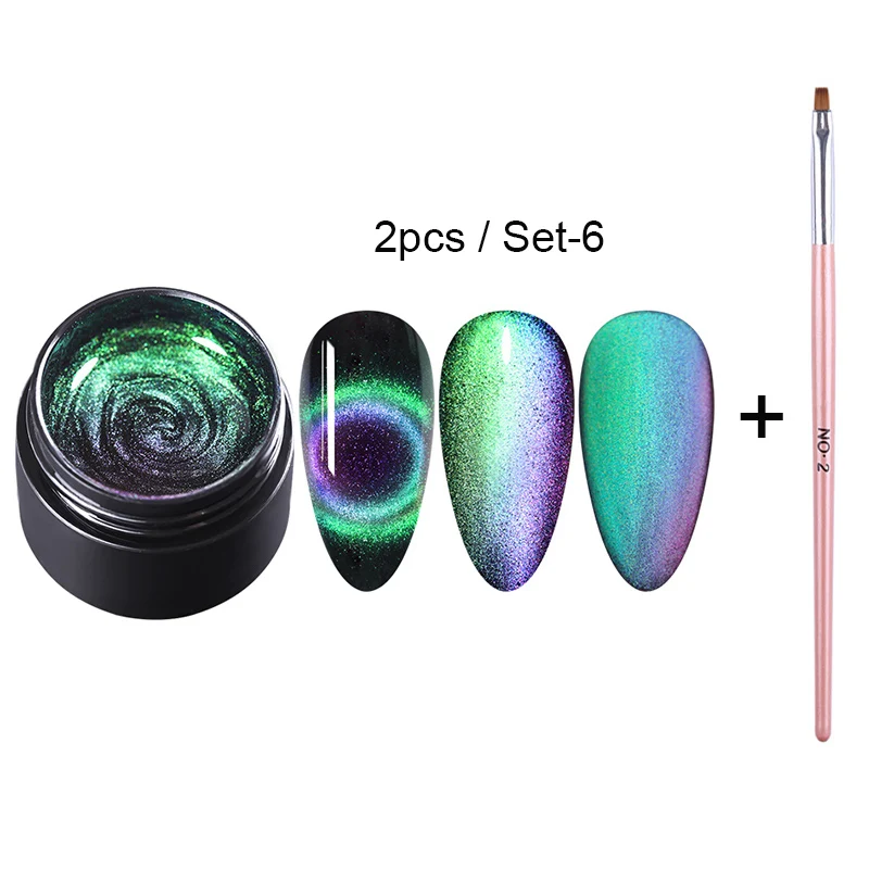 2pcs-Set-6 NICOLE DIARY 9D кошачий глаз УФ-гель замачиваемый Гель-лак для нейл-арта Магнитный лазер Сияющий лак для ногтей 5 мл Полупостоянный Гель-лак - Цвет: 2pcs-Set-6