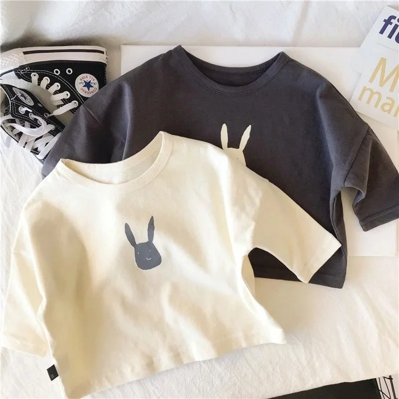 

Cotton Kids T-Shirts for Spring Boys Girls Long Sleeve Rabbit Print Fashion Children T-shirt Toddler Girl Fall Tops