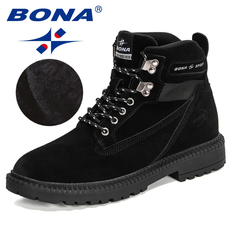 BONA 2022 New Designers Suede Ankle Boots Men Fashion High Top Anti-Slip Winter Boots Man Plush Warm Work Booties Mansculino