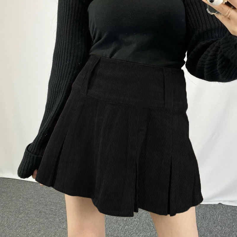

Women's Fashion Solid Color Corduroy Pleated Short Skirt