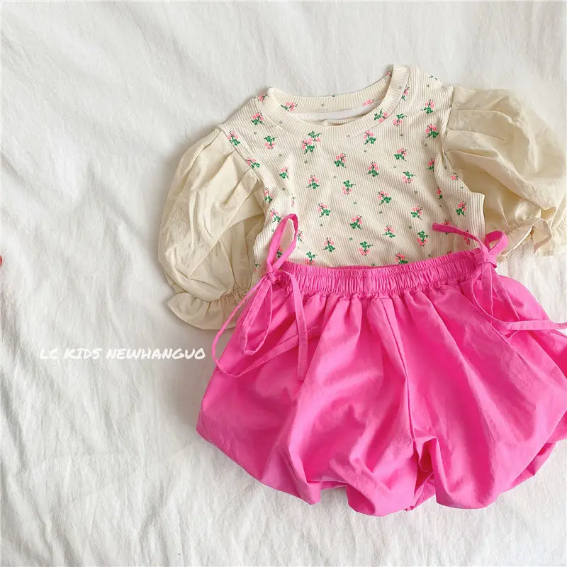 

2021 Мода Девушки искусственная (-ый) ff рукавом Лоскутная рубашка весенний хлопковый комплект одежды с длинными рукавами и цветочным рисунком...